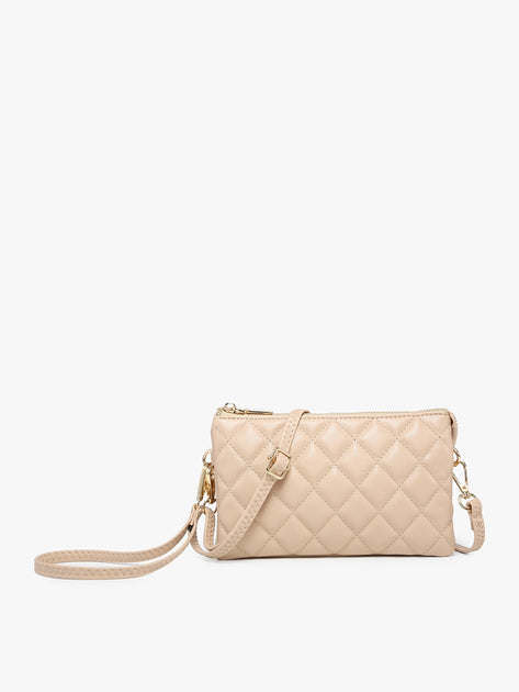 Daisy Rose Phone Holder Wallet and Cross Body Bag - RFID Blocking Wristlet  with Card Slots and Zip Pocket -PU Vegan Leather - Cream Checkered 