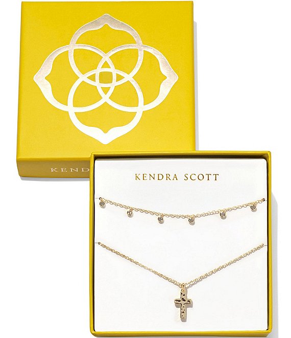 Kendra Scott Amelia Gold Cross Necklace Gift Set in White Crystal