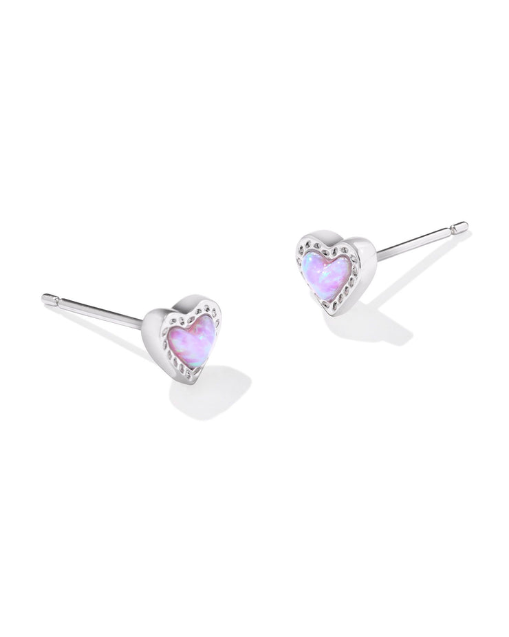 Kendra Scott Mini Ari Heart Silver Stud Earrings in Bubblegum Pink Kyocera Opal