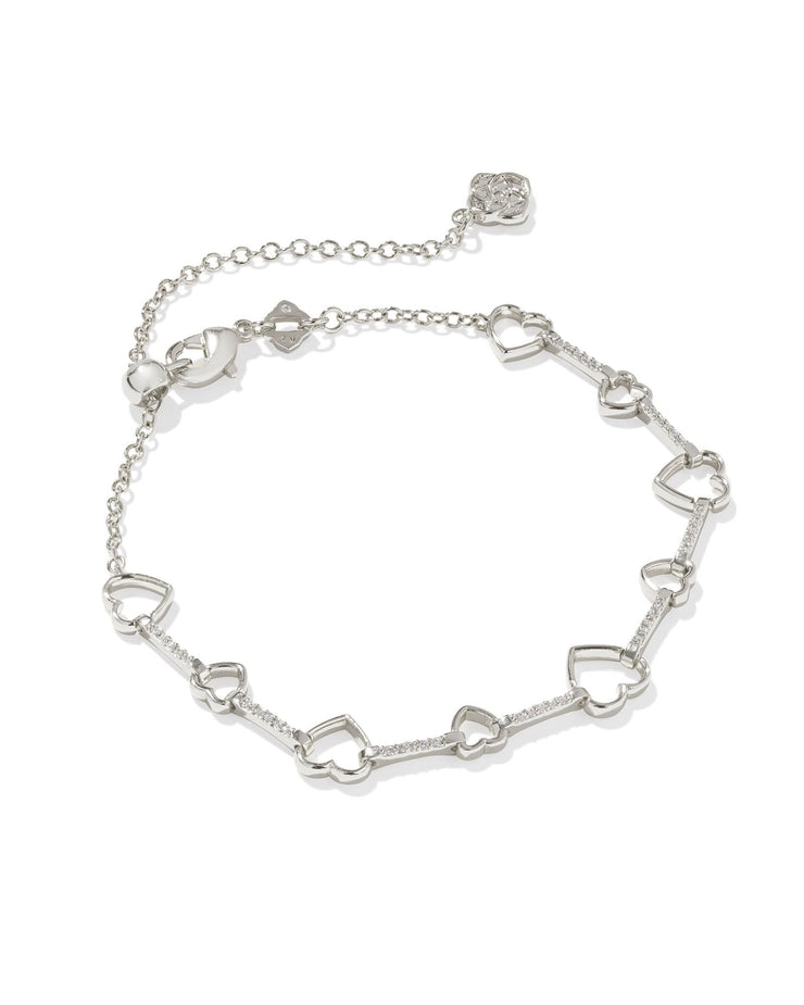 Kendra Scott Haisley Heart Silver Delicate Chain Bracelet in White Crystal