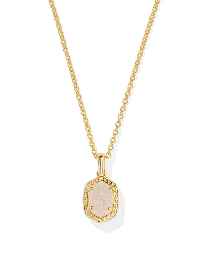 Kendra Scott Daphne Gold Pave Frame Necklace in Iridescent Drusy