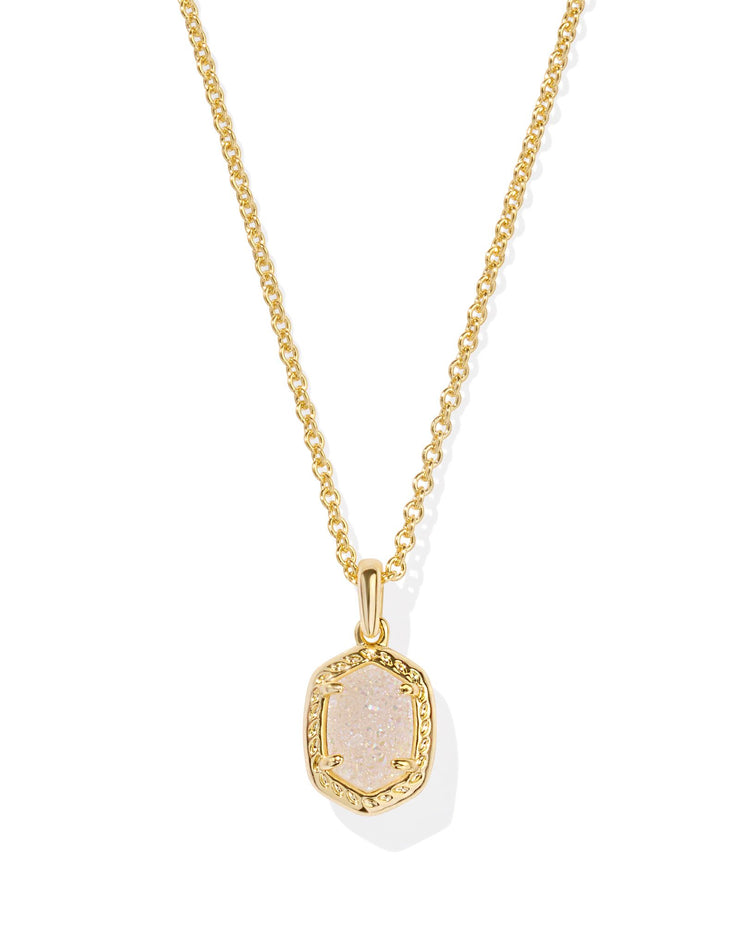 Kendra Scott Daphne Gold Pave Frame Necklace in Iridescent Drusy