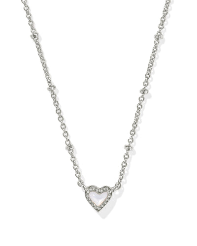 Kendra Scott Mini Ari Heart Silver Necklace in Ivory Mother of Pearl