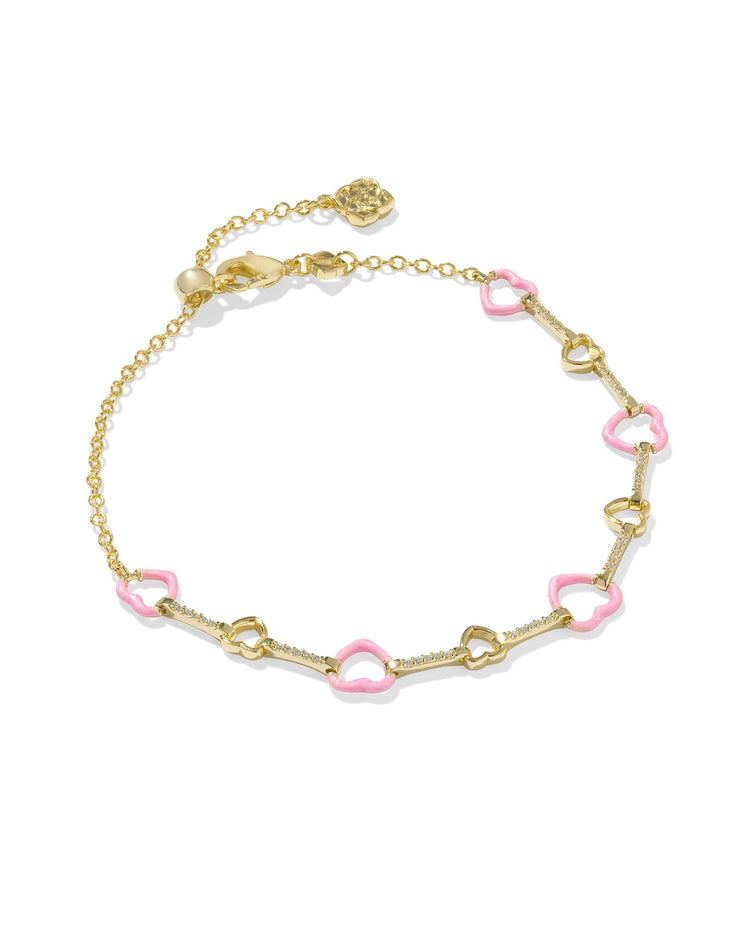 Kendra Scott Haisley Heart Gold Delicate Chain Bracelet in Pink Pearlescent Enamel