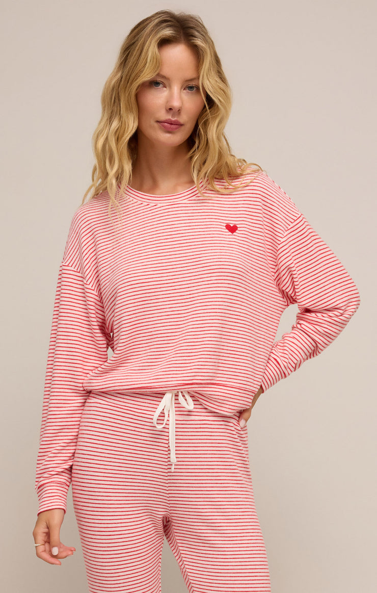 Bisous Stripe Long Sleeve Top in Rendezvous