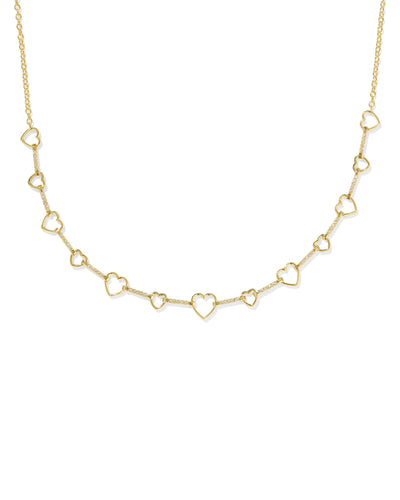 Kendra Scott Haisley Heart Gold Strand Necklace in White Crystal