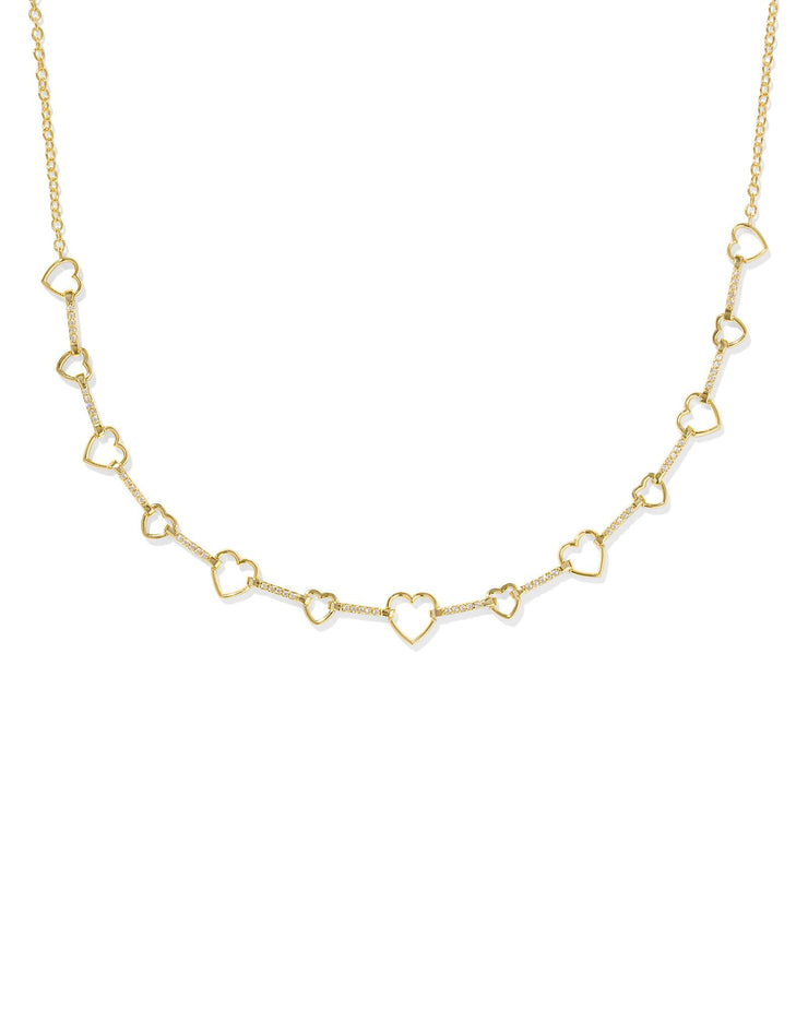 Kendra Scott Haisley Heart Gold Strand Necklace in White Crystal