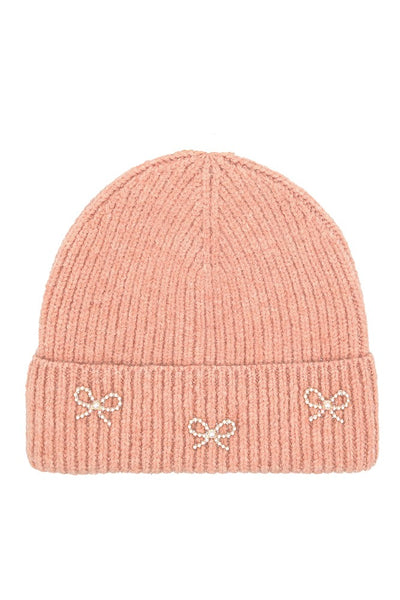 Pearl Bow Cuffed Beanie