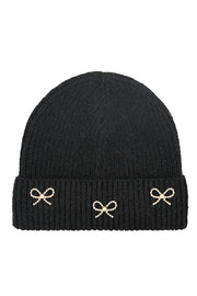 Pearl Bow Cuffed Beanie