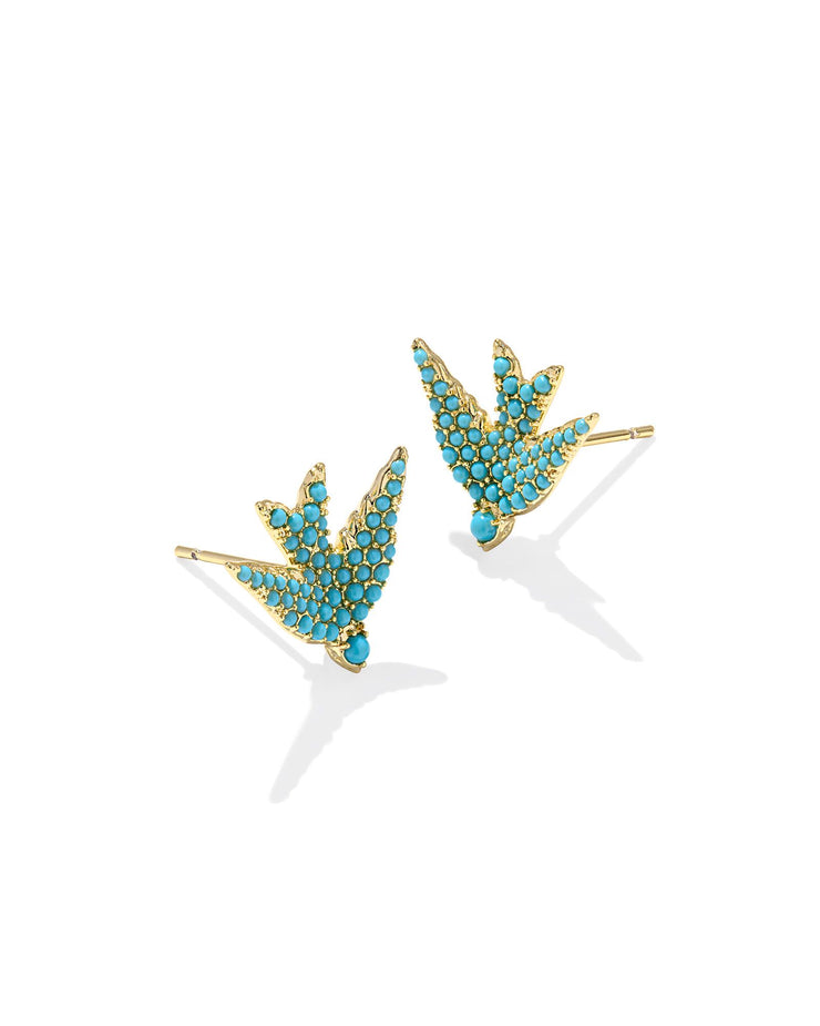 Kendra Scott Melody Bird Gold Stud Earrings in Teal Crystal