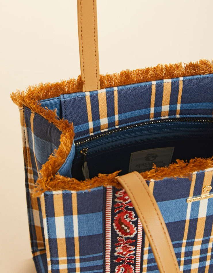 Spartina 449 Fringe Box Tote Kalalanta Plaid Navy