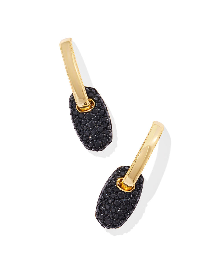 Kendra Scott  Bailey Gold Pave Huggie Earrings in Black Crystal