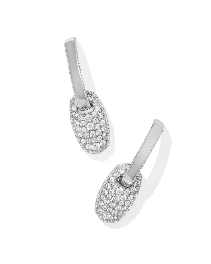 Kendra Scott Bailey Silver Pave Huggie Earrings in White Crystal