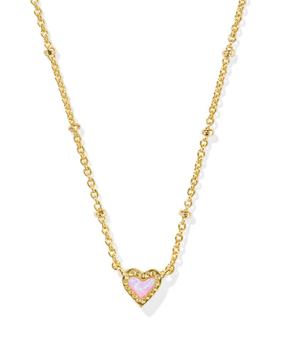 Kendra Scott Mini Ari Heart Gold Necklace in Bubblegum Pink Kyocera Opal