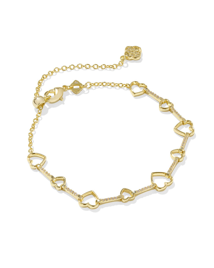 Kendra Scott Haisley Heart Gold Delicate Chain Bracelet in White Crystal