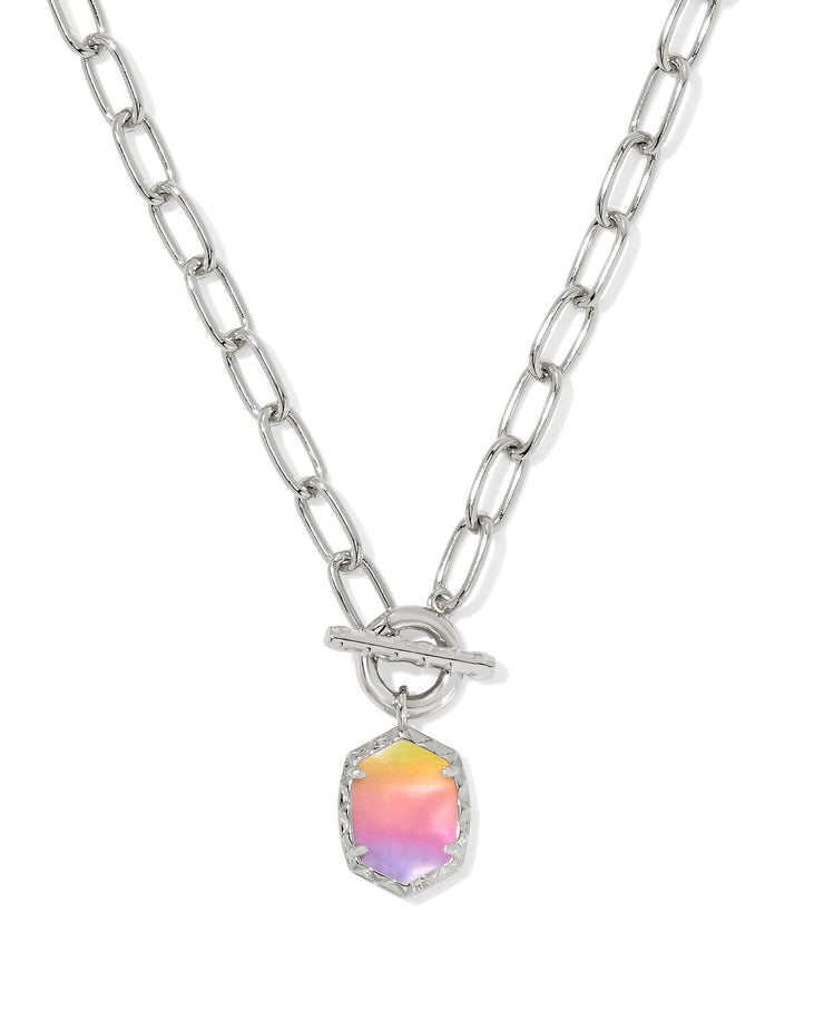 Kendra Scott Daphne Silver Link and Chain Necklace in Sunrise Watercolor Illusion