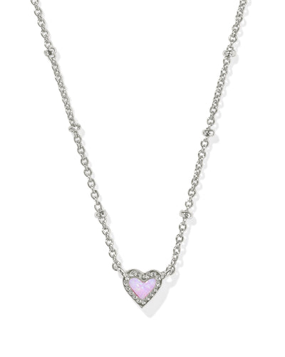 Kendra Scott Mini Ari Heart Silver Necklace in Bubblegum Pink Kyocera Opal