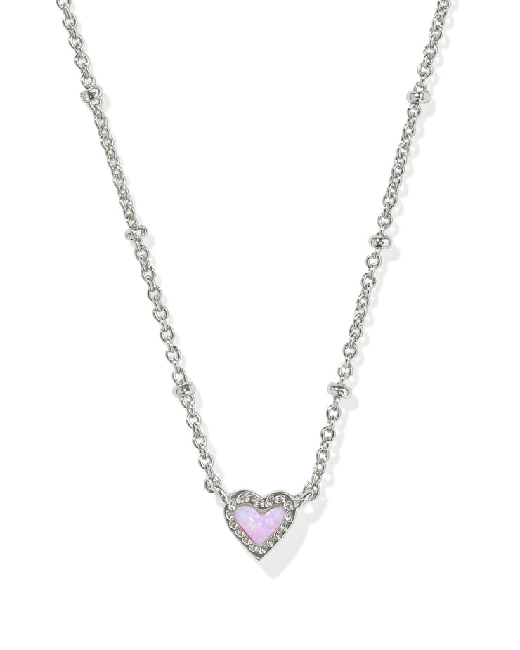 Kendra Scott Mini Ari Heart Silver Necklace in Bubblegum Pink Kyocera Opal