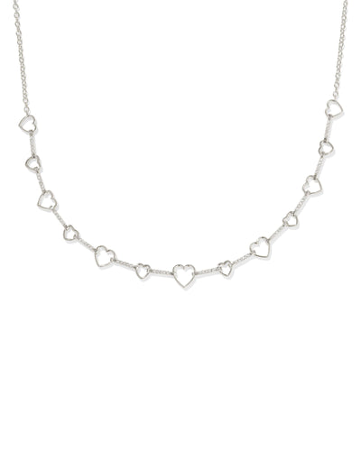 Kendra Scott Haisley Heart Silver Strand Necklace in White Crystal