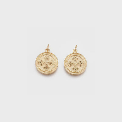 Matte Gold Filigree Cross Disc Charm