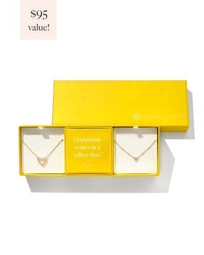 Kendra Scott Ari Heart Gold Gift Set of 2 Necklaces in Rose Quartz