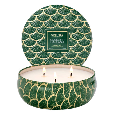 Voluspa Noble Fir Gardland 3 Wick Tin Candle