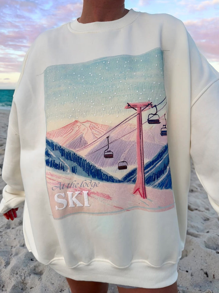 Sunkissed Coconut At The Lodge Ski Puff Print Sweatshirt