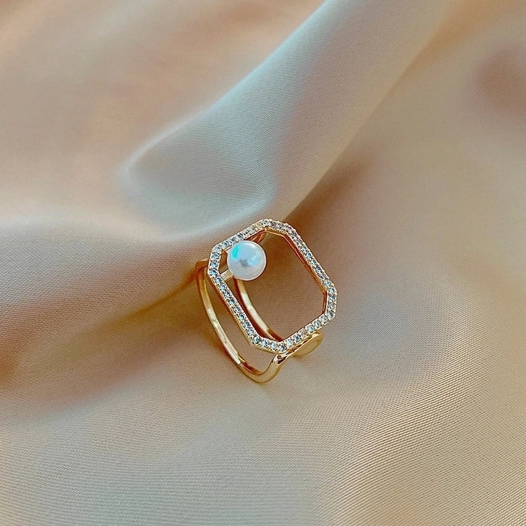 Geometric Pearl Adjustable Ring