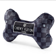 Black Checker Chewy Vuiton Bone Squeaker Dog Toy