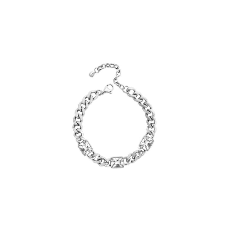 Isla Silver Cuban Link with Bezel Baguette Bracelet