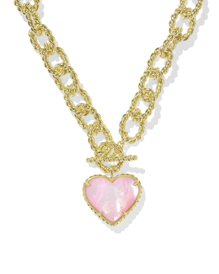 Kendra Scott Haisley Heart Gold Statement Necklace in Blush Ivory Mother of Pearl