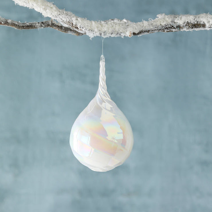 Frosty Pearl Teardrop Glass Ornament