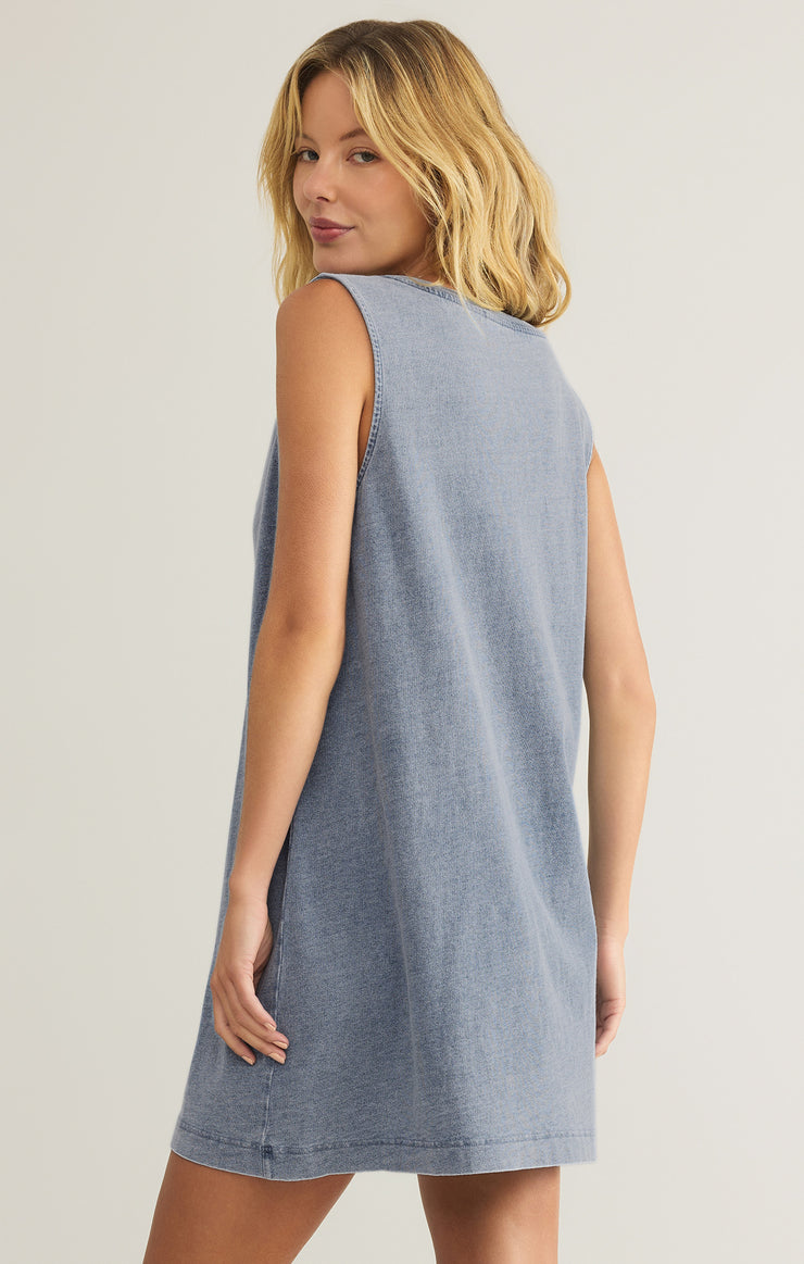 Z Supply Sloane V-Neck Mini Denim Dress in Medium Indigo