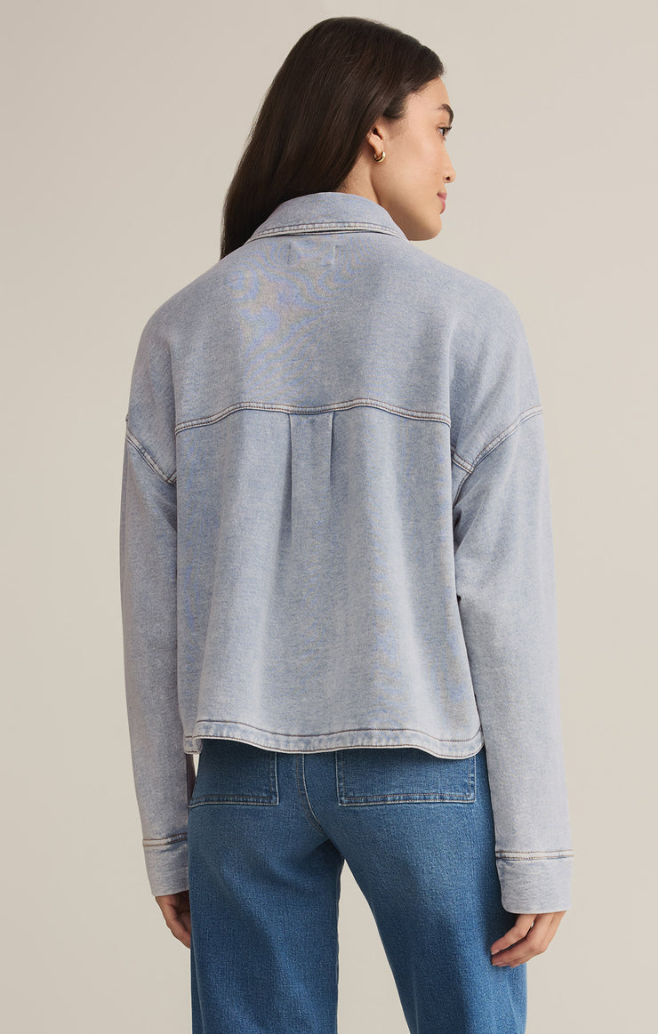 All Day Knit Cropped Denim Jacket in Washed Indigo