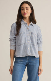 All Day Knit Cropped Denim Jacket in Washed Indigo