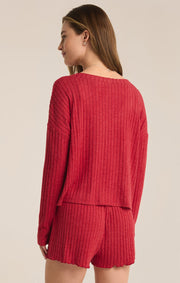 Mara Long Sleeve Cardigan Top in Haute Red