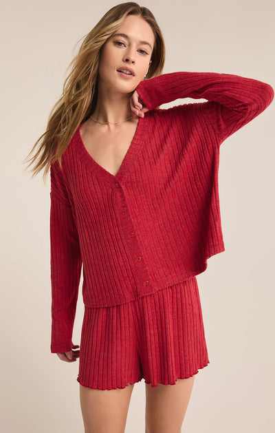 Mara Long Sleeve Cardigan Top in Haute Red