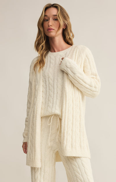 Cate Cable Knit Cardigan in Sea Salt