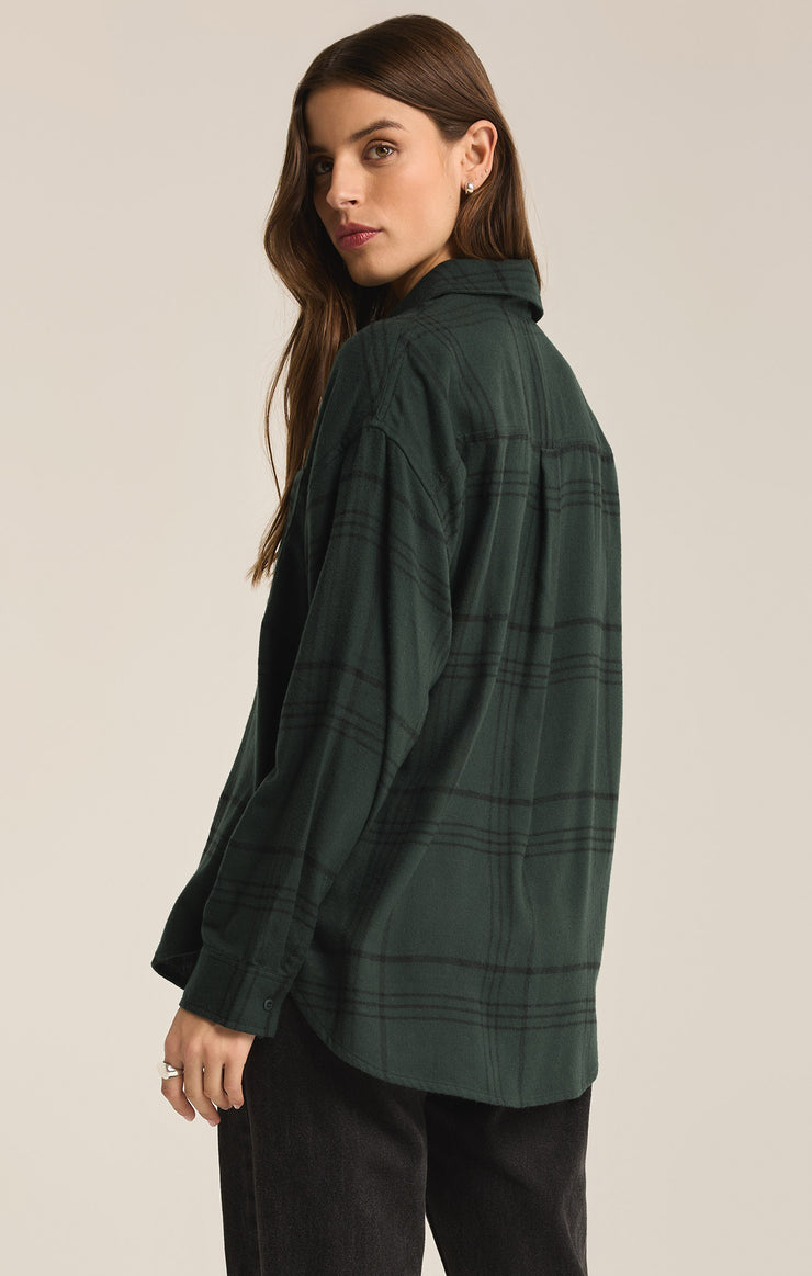 River Plaid Button Up in Cyprus Green