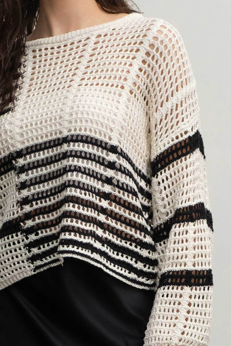 Noir & White Crochet Knit Sweater