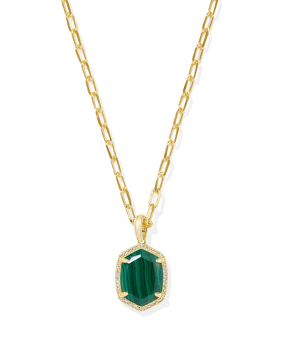 Kendra Scott Daphne Gold Pave Frame Necklace in Green Malachite