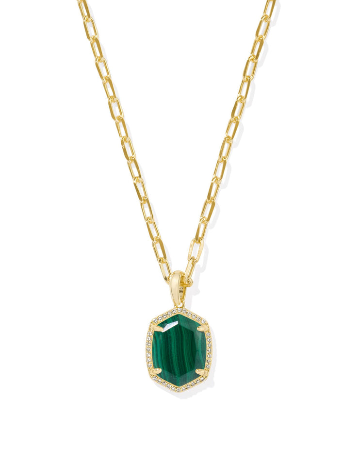 Kendra Scott Daphne Gold Pave Frame Necklace in Green Malachite