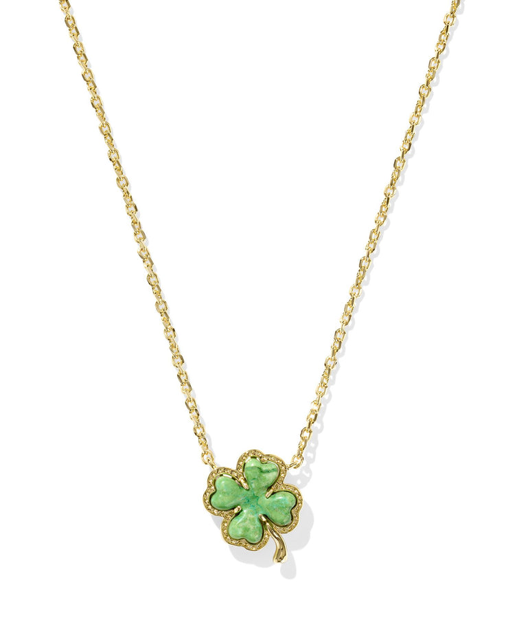 Kendra Scott Clover Gold Pendant Necklace in Lime Green Magnesite