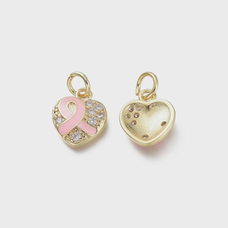 Breast Cancer Ribbon Heart Charm