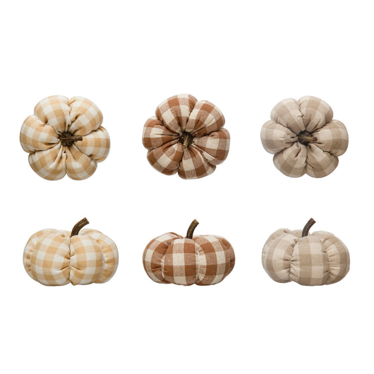 Plaid Check Fabric Mini Pumpkin