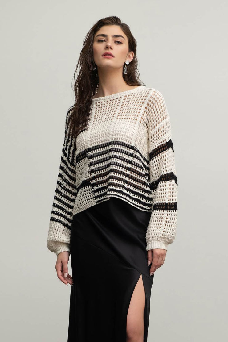 Noir & White Crochet Knit Sweater