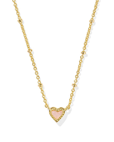 Kendra Scott Mini Ari Heart Gold Necklace in Rose Quartz