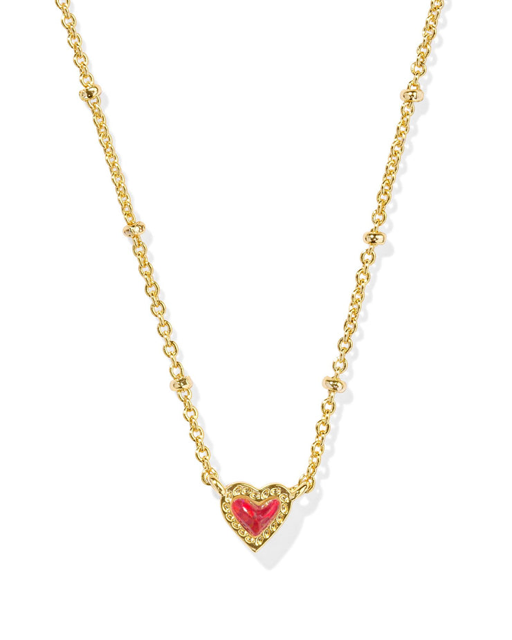 Kendra Scott Mini Ari Heart Gold Necklace in Red Kyocera Opal