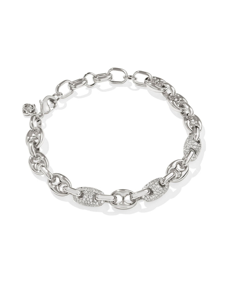 Kendra Scott Bailey Silver Pave Chain Bracelet in White Crystal