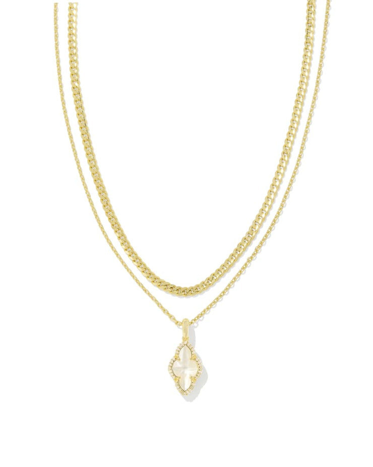 Kendra Scott Abbie Gold Pave Frame Multi Strand Necklace in Ivory Mother of Pearl